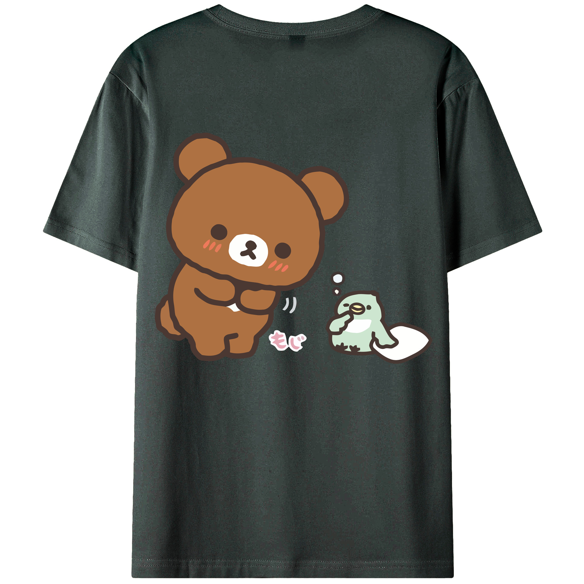 （画像用） リラックマ リラックマ キイロイトリ Rilakkuma Korilakkuma Kiiroitori 綿100％ メンズ半袖Tシャツ（バックプリント） 通気性